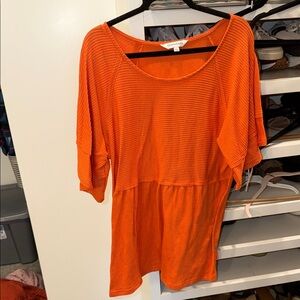 DAVI & DANI Orange Ribbed Scoop-Neck Tunic